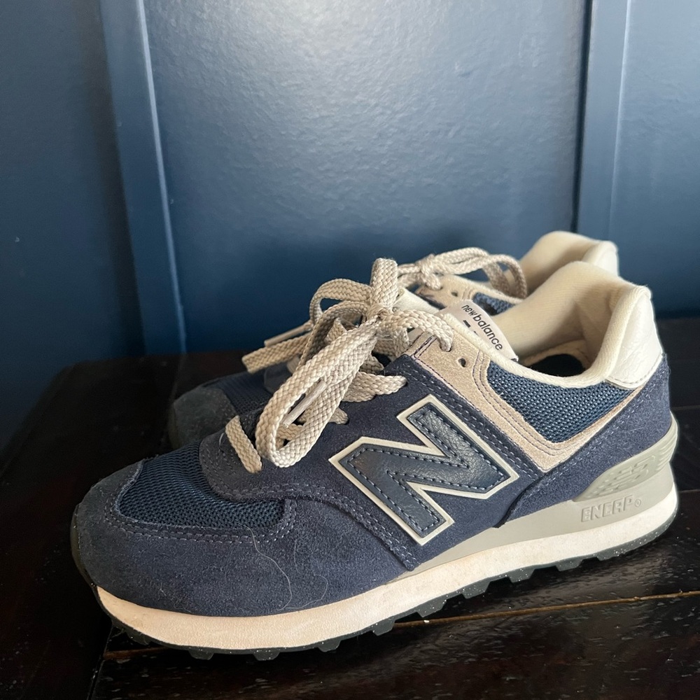 New Balance Navy Blue and Cream Athletic Sneakers